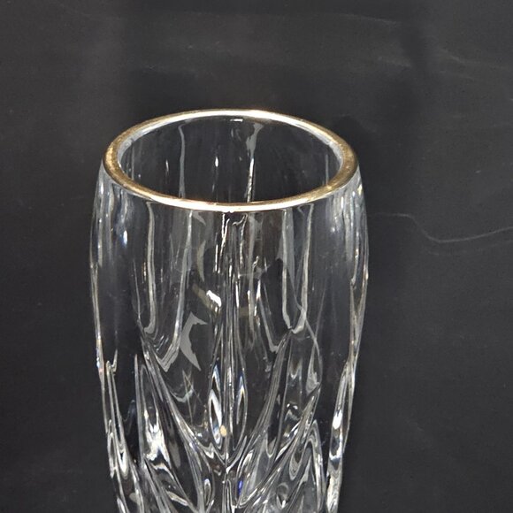 Gorham Crystal Star Blossom Flower Vase 7" blown glass gold rim heavy cut leaves - Picture 4 of 7
